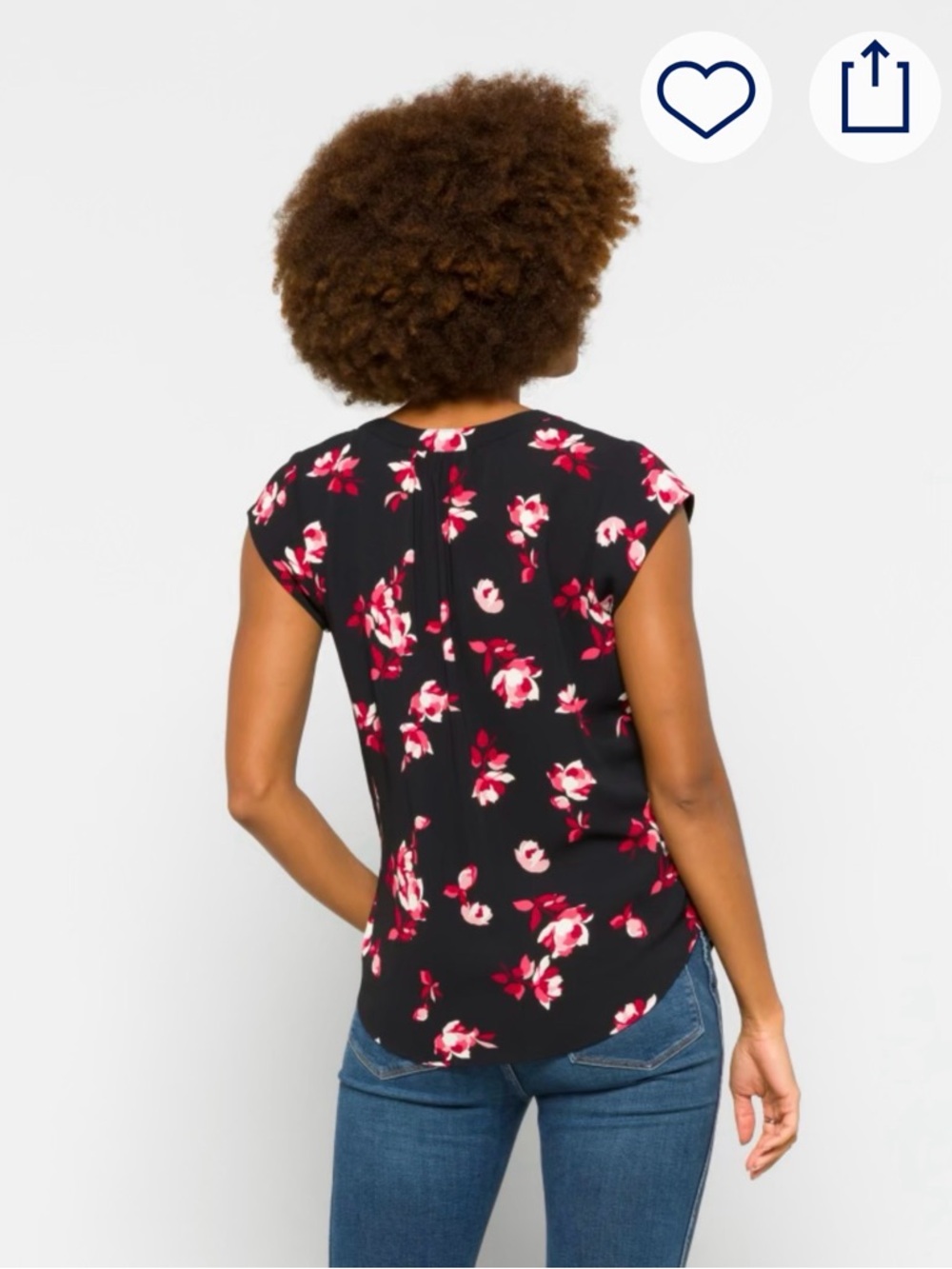 41 Hawthorn Black Cap-Sleeve Blouse with Pink Floral Print - Picture 3 of 6